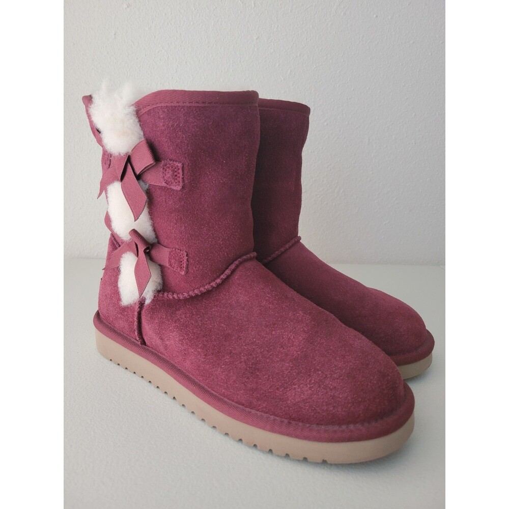 Koolaburra UGG Victoria Burgundy Maroon Red Suede Fur Blend Bow Mid-Calf Boot 8